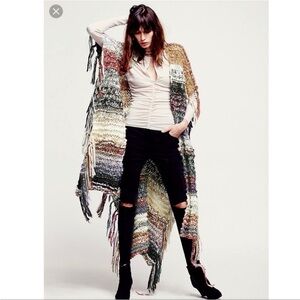 Free People Multicolor Maxi Knit Poncho
